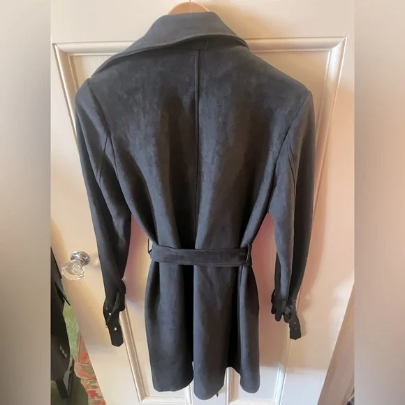NWOT COALITION LA Jenny Suede Black Trench Coat 🧥 Vegan - Picture 2 of 13